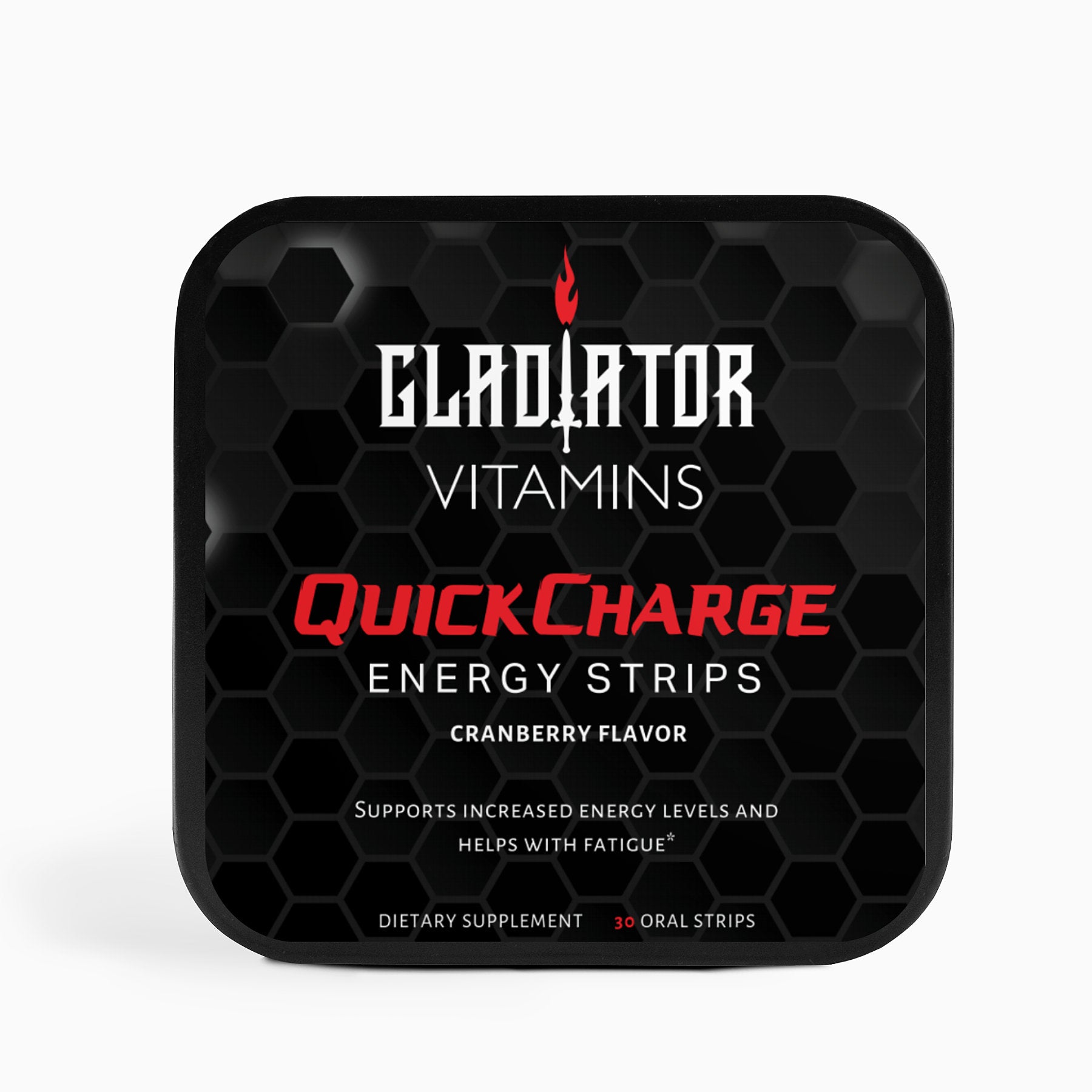 QuickCharge | Energy Strips (Cranberry) | Boost energy with QuickCharge. Cranberry-flavored and packed with Green Tea Caffeine, L-Theanine, and Vitamin B12 for sustained focus and endurance. | $24.99 | Gladiator Vitamins