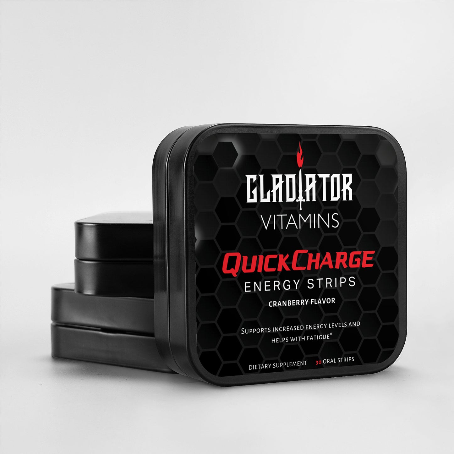 QuickCharge | Energy Strips (Cranberry) | Boost energy with QuickCharge. Cranberry-flavored and packed with Green Tea Caffeine, L-Theanine, and Vitamin B12 for sustained focus and endurance. | $24.99 | Gladiator Vitamins