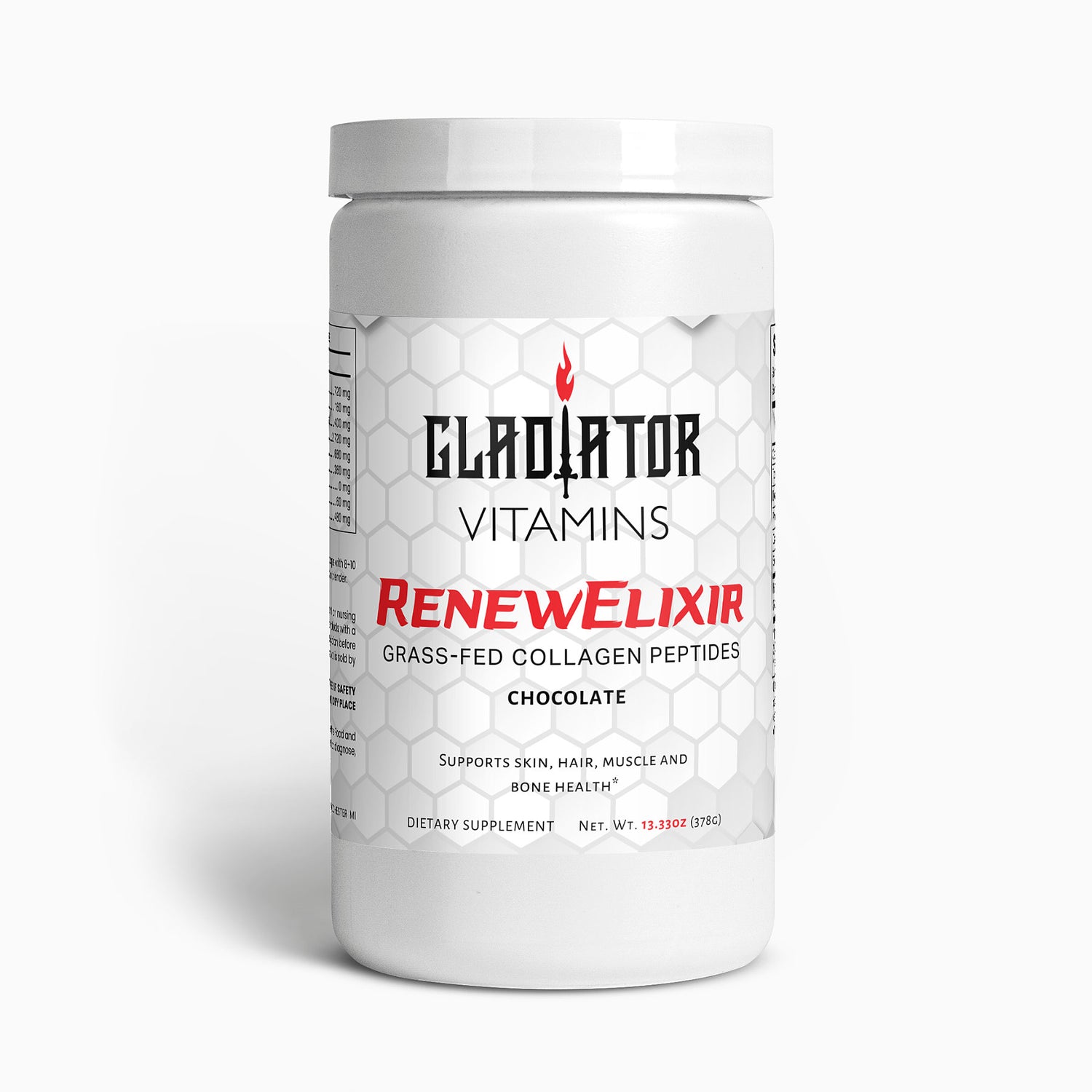 RenewElixir | Collagen Peptides (Grass-fed) (Chocolate) | Enhance well-being with RenewElixir – grass-fed, hydrolyzed collagen rich in essential amino acids to support skin, joints, and overall health. | $32.99 | Gladiator Vitamins