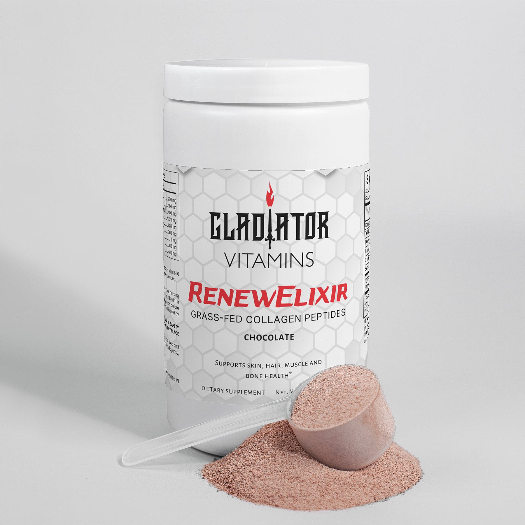 RenewElixir | Collagen Peptides (Grass-fed) (Chocolate) | Enhance well-being with RenewElixir – grass-fed, hydrolyzed collagen rich in essential amino acids to support skin, joints, and overall health. | $32.99 | Gladiator Vitamins