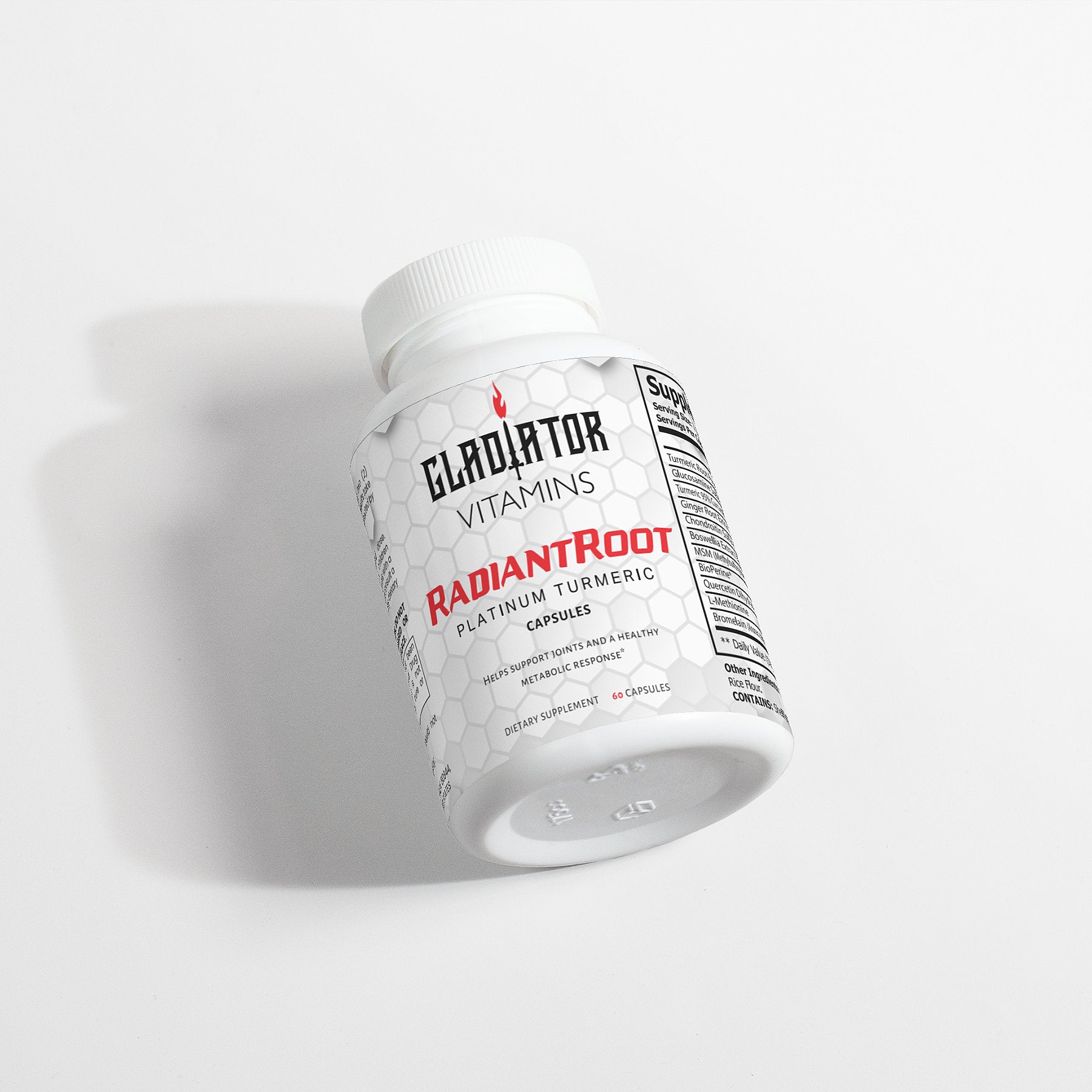 RadiantRoot | Platinum Turmeric | Enhance wellness with RadiantRoot Platinum Turmeric. Turmeric, glucosamine, Boswellia, and piperine for joint support and improved absorption. | $22.99 | Gladiator Vitamins