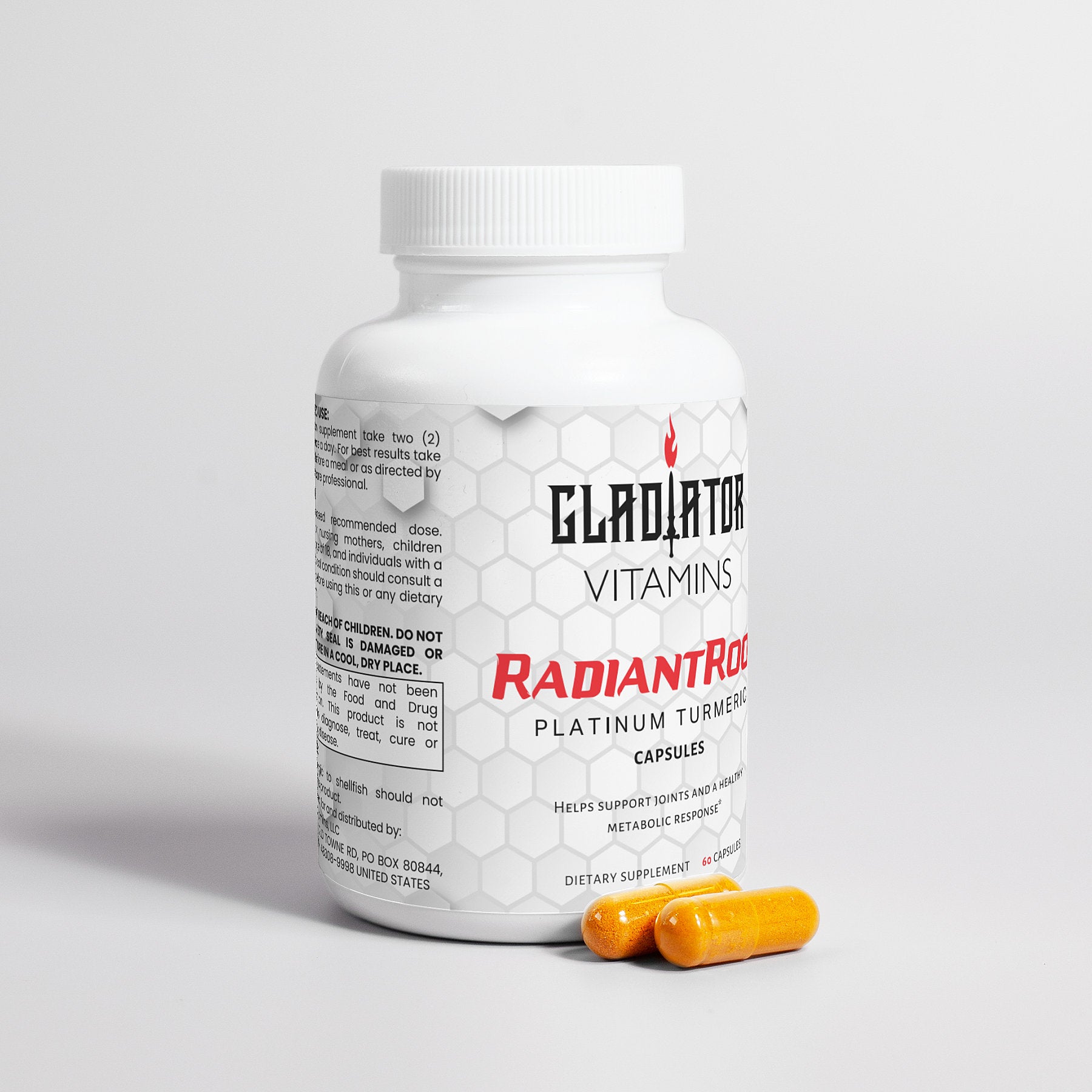 RadiantRoot | Platinum Turmeric | Enhance wellness with RadiantRoot Platinum Turmeric. Turmeric, glucosamine, Boswellia, and piperine for joint support and improved absorption. | $22.99 | Gladiator Vitamins