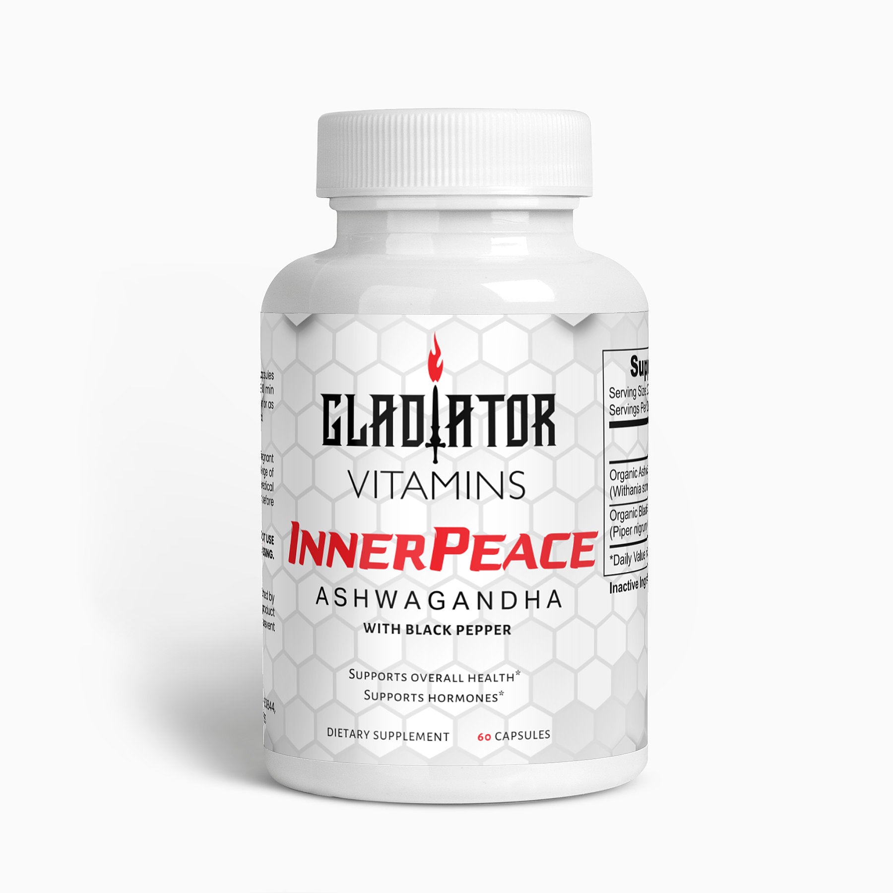 InnerPeace | Ashwagandha | Find calm with InnerPeace Ashwagandha – helps balance stress hormones and supports holistic well-being with ancient Ayurvedic wisdom. | $23.99 | Gladiator Vitamins