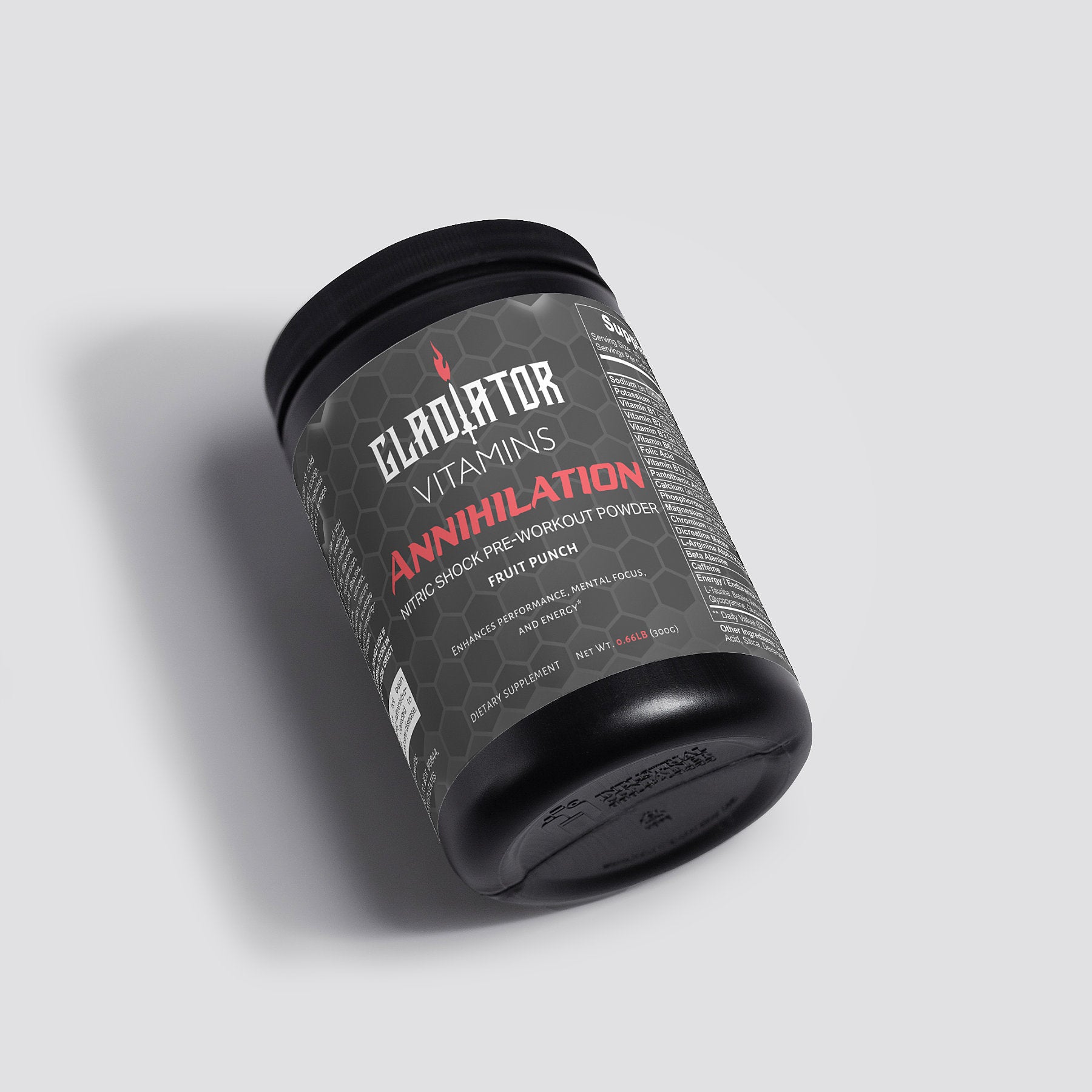 Annihilation | Nitric Shock Pre-Workout Powder (Fruit Punch) | Ignite your workout with Annihilation. 23 advanced nutrients boosts strength, endurance, and mental focus, helping you push limits and achieve peak performance. | $33.99 | Gladiator Vitamins