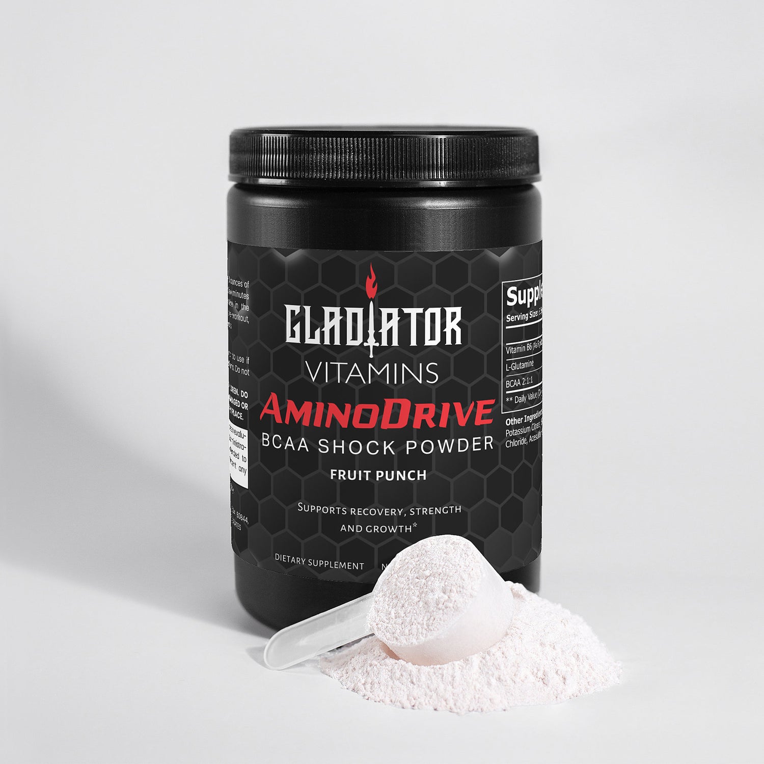 AminoDrive | BCAA Shock Powder (Fruit Punch) | Revitalize Your Recovery with AminoDrive BCAA Shock Powder – 5000mg of BCAAs & Glutamine for Optimal Lean Muscle Support & Post-Workout Recovery. | $30.99 | Gladiator Vitamins