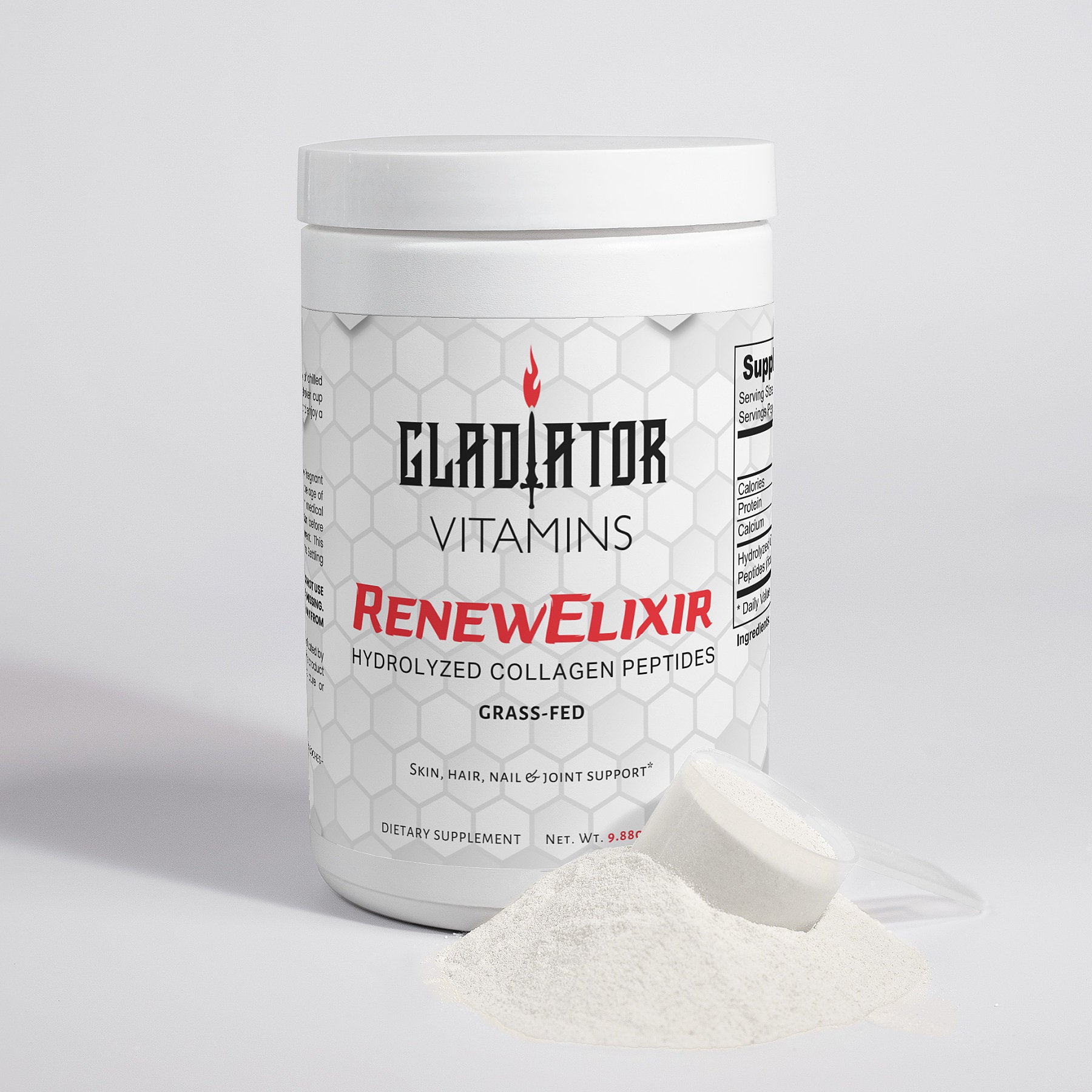 RenewElixir | Collagen Peptides (Grass-fed) (Unflavored) | Enhance well-being with RenewElixir– grass-fed, hydrolyzed collagen rich in essential amino acids to support skin, joints, and overall health. | $30.99 | Gladiator Vitamins