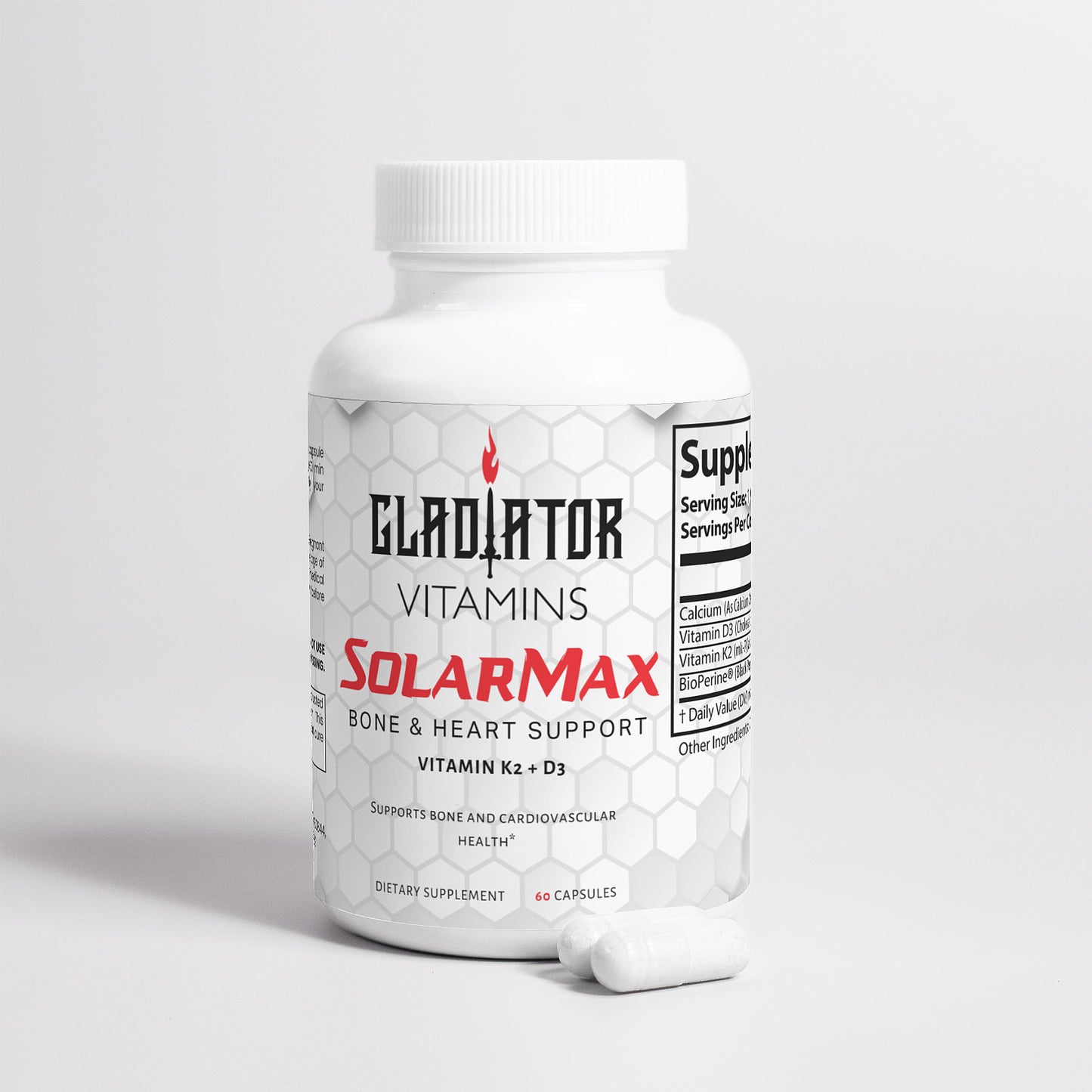 SolarMax | Vitamin D + K2 Bone & Heart Support | Enhance bone and heart health with SolarMax – a potent blend of Vitamin D3 and K2 for optimal calcium absorption and cardiovascular support. | $18.99 | Gladiator Vitamins