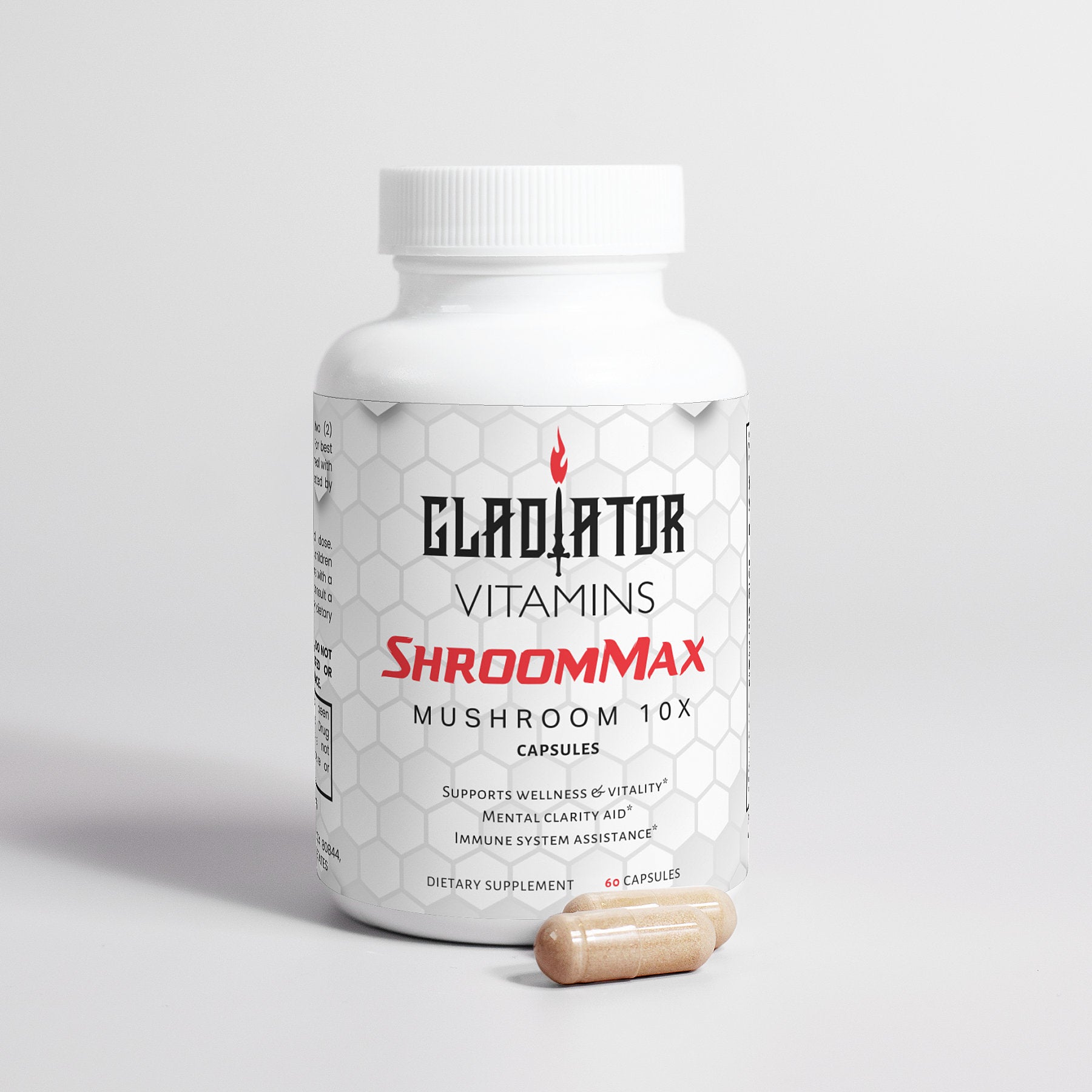 ShroomMax | Mushroom 10X Complex | Fuel your well-being with ShroomMax. Blend of Chaga, Cordyceps, Reishi, and Lion’s Mane supports brain health, strengthens immunity, and helps manage stress. | $22.99 | Gladiator Vitamins