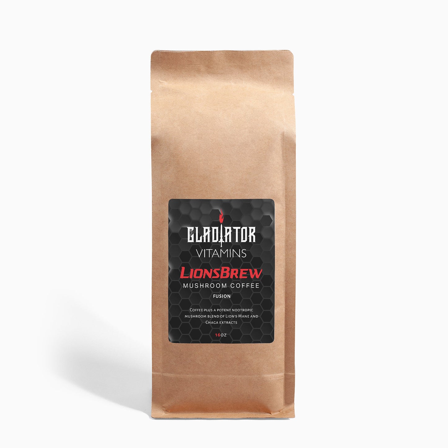 LionsBrew | Lions Mane & Chaga Mushroom Infused Coffee | Awaken your mornings with LionsBrew. Enjoy dark roast Brazilian coffee with 1200mg of Lion's Mane & Chaga for a boost in brain and body health! | $25.99 | Gladiator Vitamins