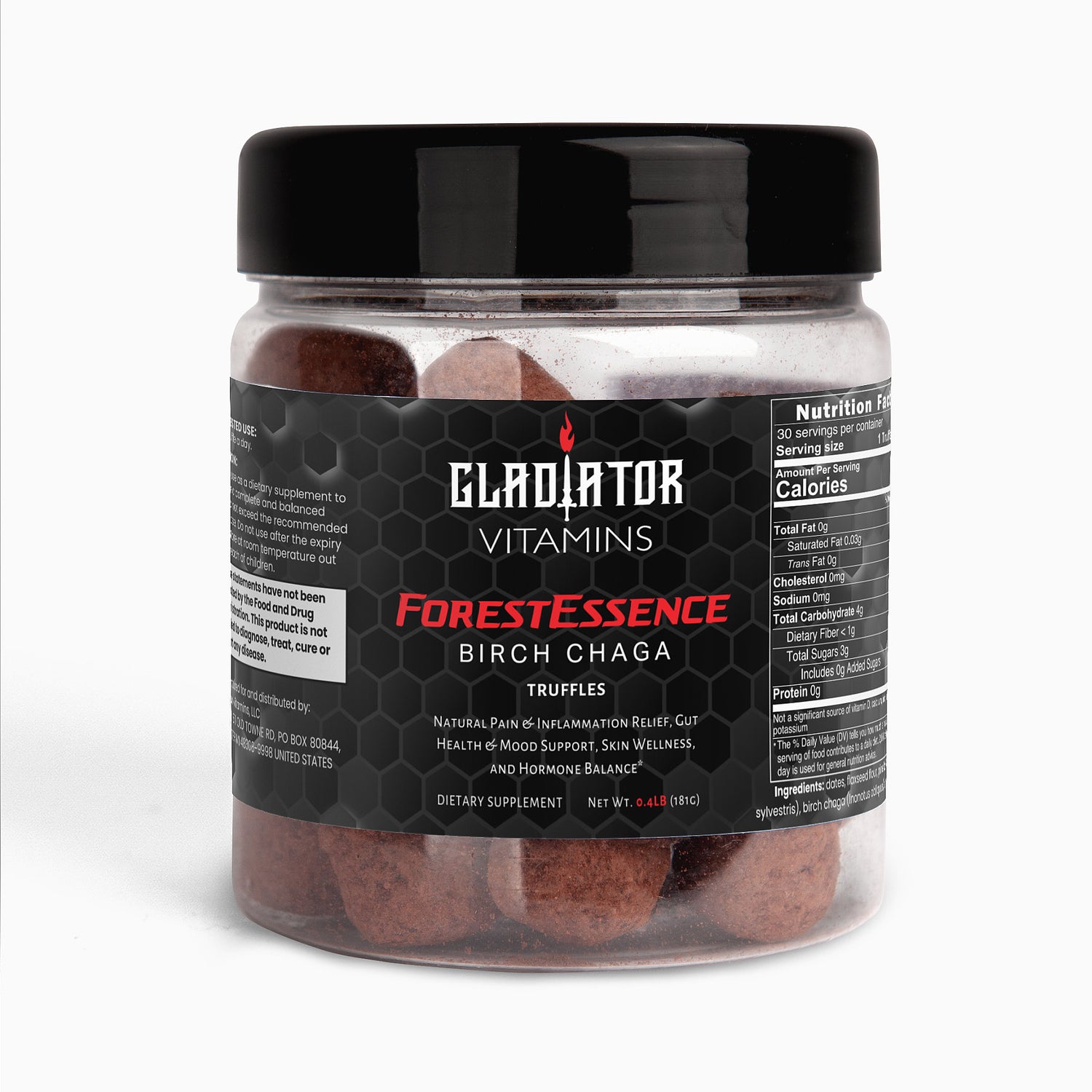 ForestEssence | Birch Chaga Truffles | Nourish with ForestEssence Birch Chaga Truffles—rich in minerals and antioxidants to support gut health, immunity, and overall well-being. Indulge in vitality! | $30.99 | Gladiator Vitamins