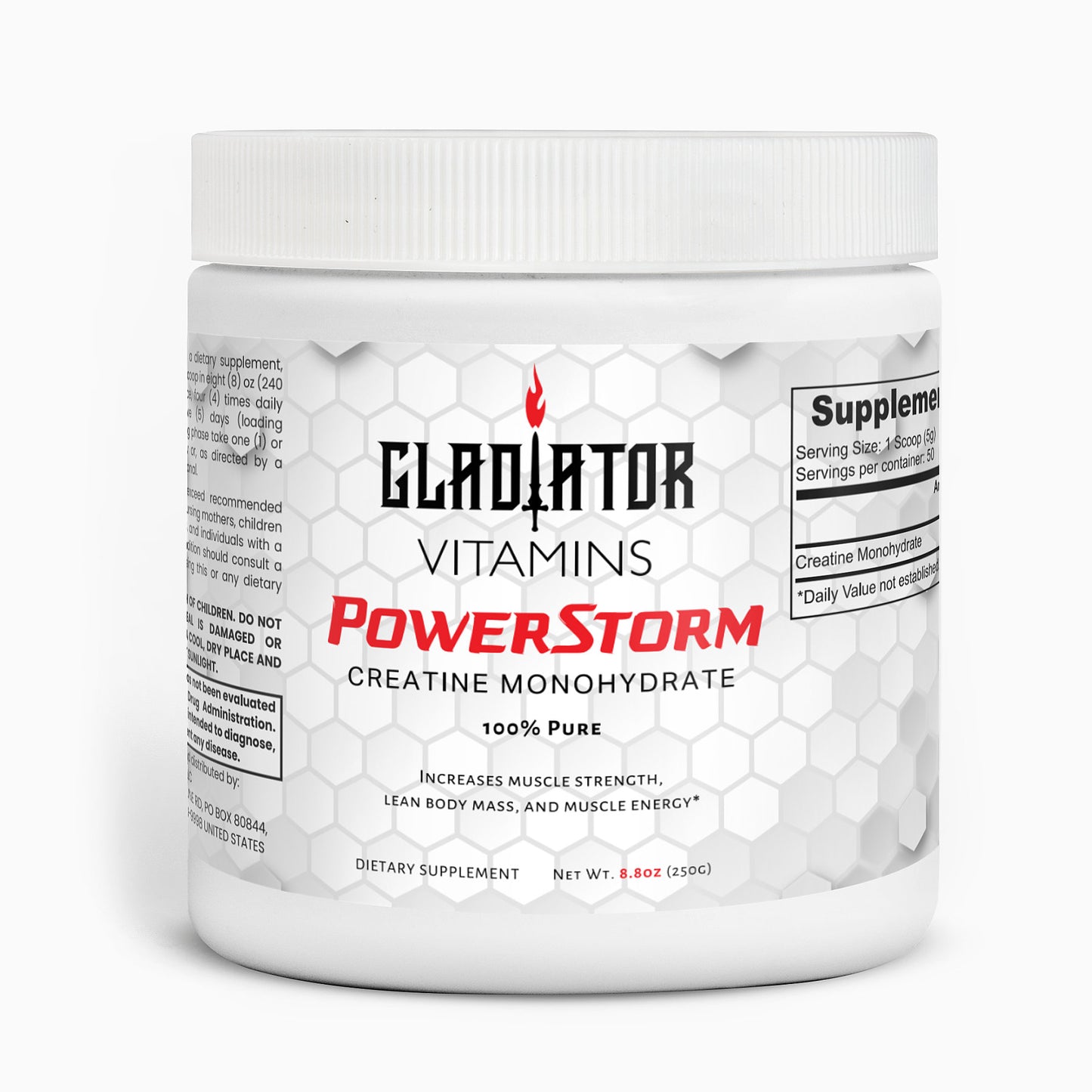 PowerStorm | Creatine Monohydrate (100% Pure) | Boost exercise performance & muscle growth with Creatine Monohydrate. This pure, research-backed supplement delivers the optimal clinical dose for peak results. | $33.99 | Gladiator Vitamins