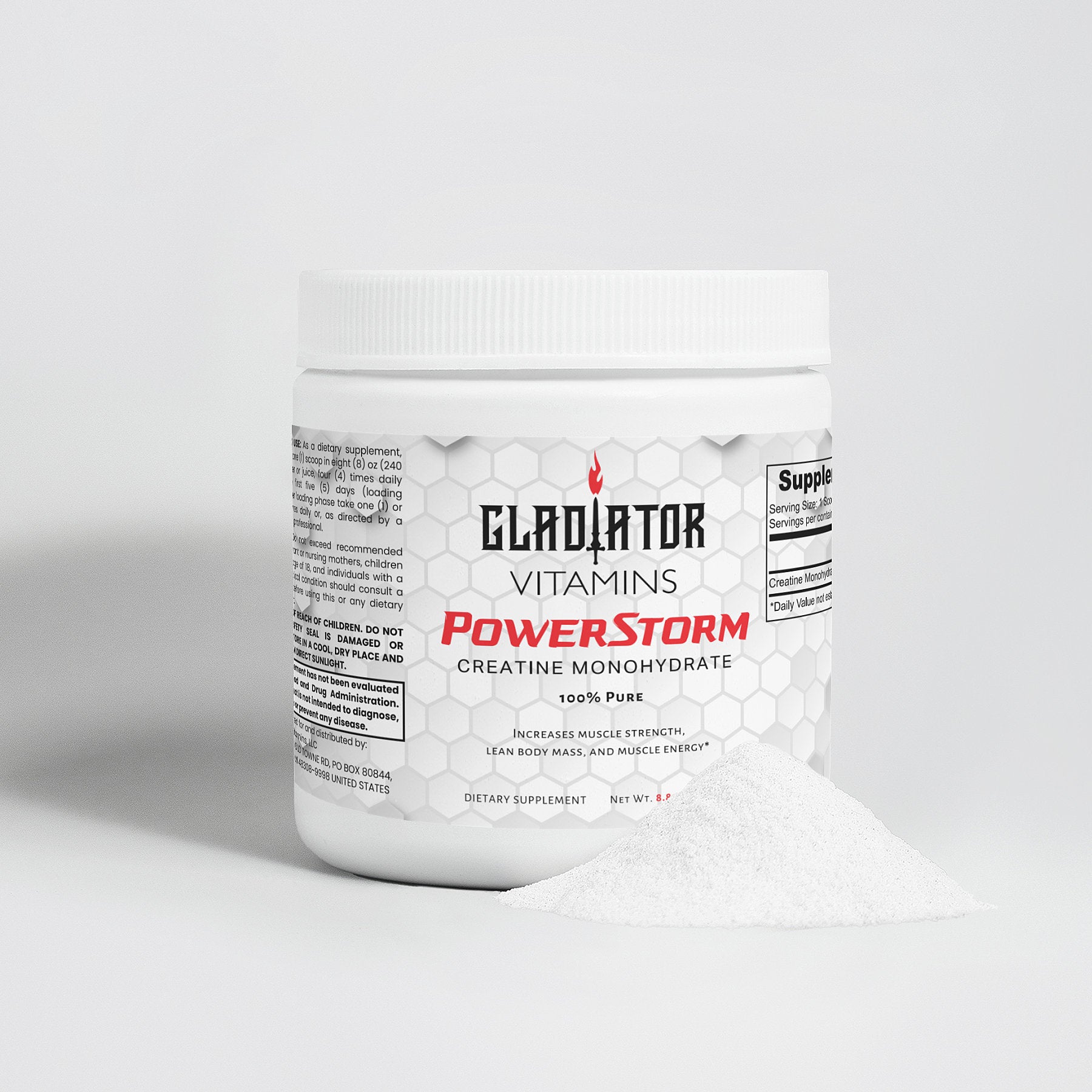 PowerStorm | Creatine Monohydrate (100% Pure) | Boost exercise performance & muscle growth with Creatine Monohydrate. This pure, research-backed supplement delivers the optimal clinical dose for peak results. | $33.99 | Gladiator Vitamins