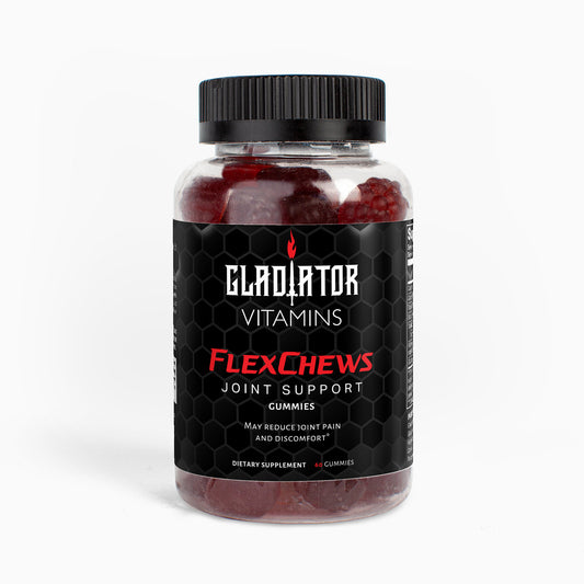 FlexChews | Joint Support Gummies (Adult) | These tasty chews provide essential glucosamine to replenish cartilage, enhance fluid around joints, and reduce discomfort. | $19.99 | Gladiator Vitamins