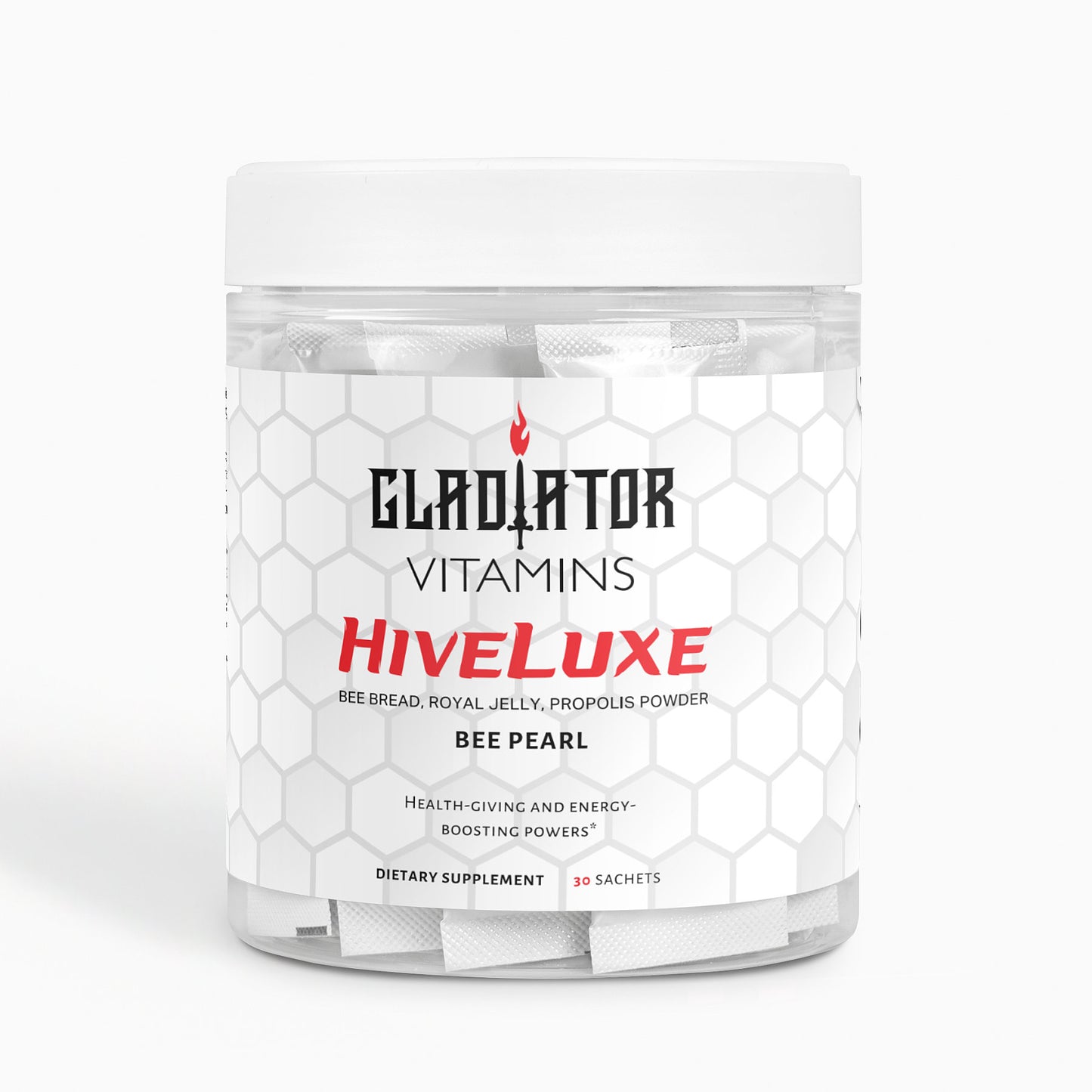 HiveLuxe | Bee Bread, Royal Jelly, Propolis Powder | Boost your day with HiveLuxe Bee Bread Packets! Packed with vitamins, minerals, and antioxidants, this blend supports energy, immunity, and overall wellness. | $29.99 | Gladiator Vitamins