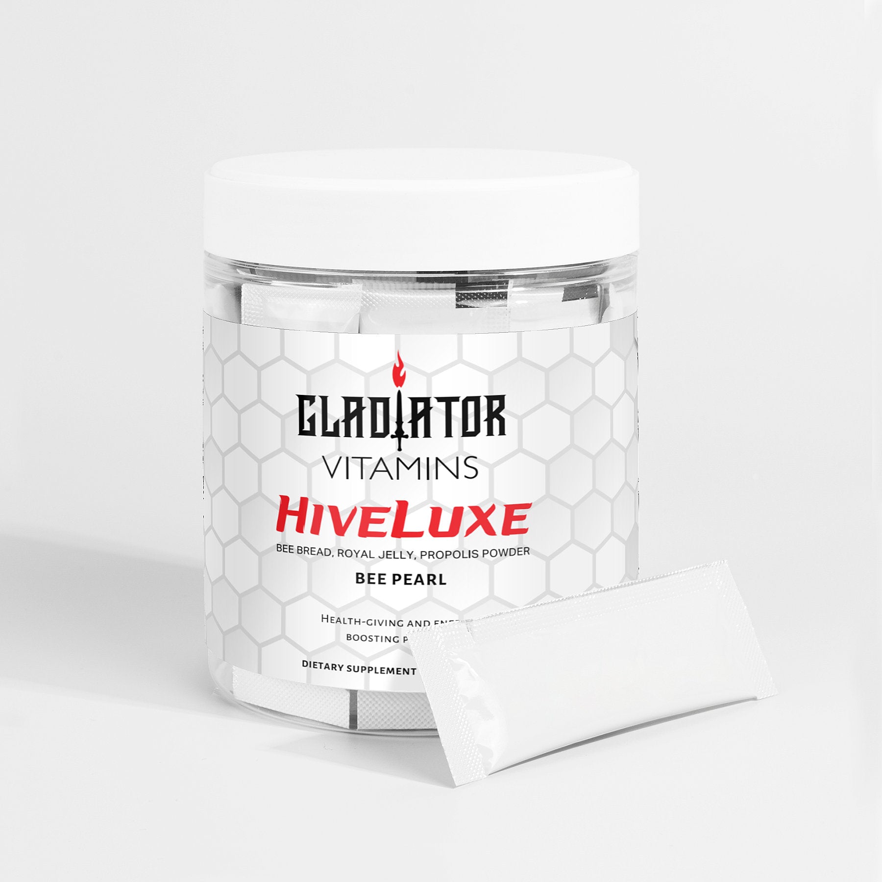 HiveLuxe | Bee Bread, Royal Jelly, Propolis Powder | Boost your day with HiveLuxe Bee Bread Packets! Packed with vitamins, minerals, and antioxidants, this blend supports energy, immunity, and overall wellness. | $29.99 | Gladiator Vitamins