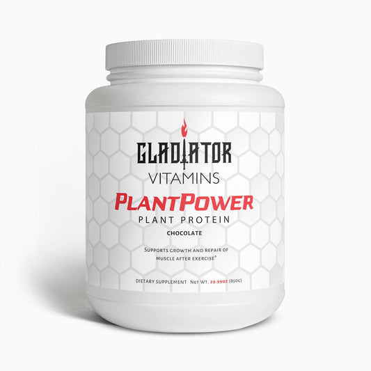 PlantPower | Vegan Protein (Chocolate) | 21g plant protein for muscle growth, digestion support, & weight management. Chocolate flavor, gluten & soy-free, with MCT for energy & metabolism. | $44.99 | Gladiator Vitamins