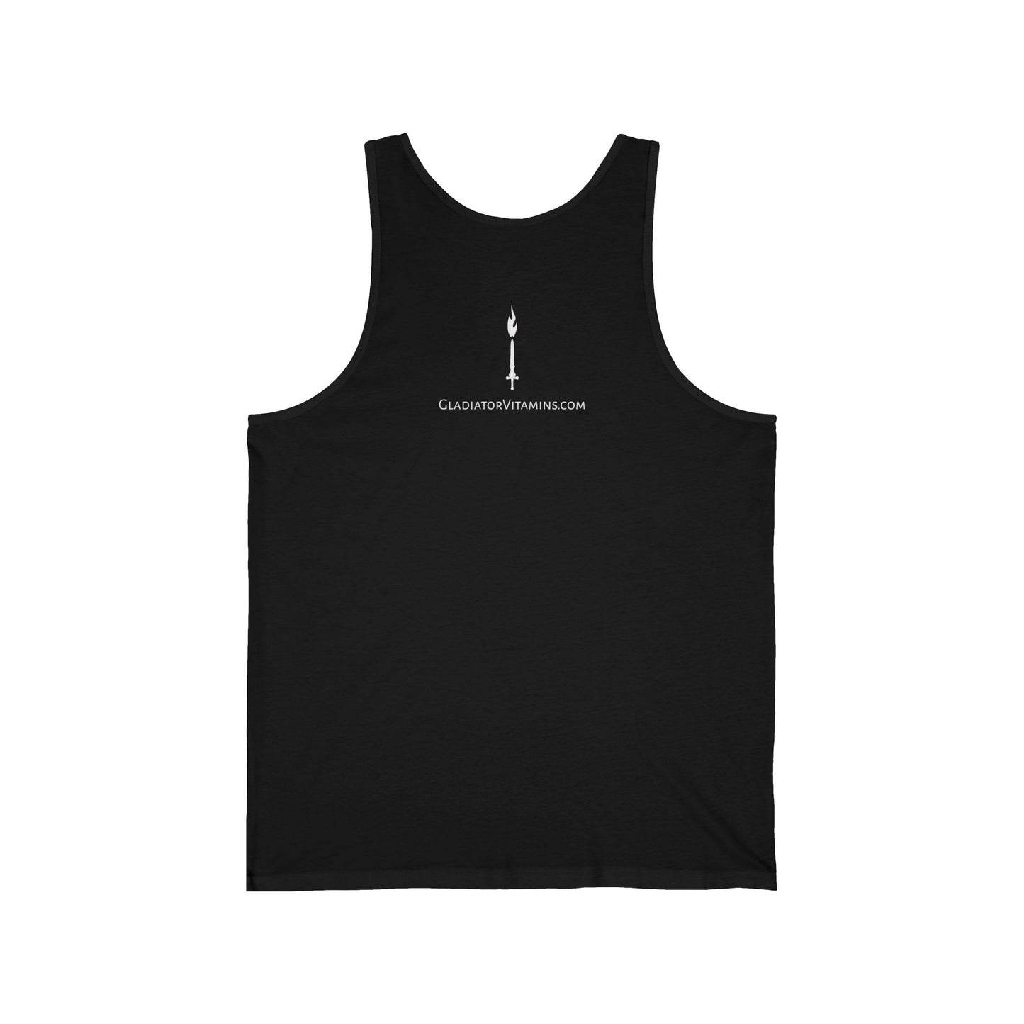 Gladiator Vitamins | Unisex Jersey Tank | Elevate your style with the Jersey Tank. Made from 100% Airlume cotton with a regular fit, it features a durable print, side seams, and tear-away label. | $26.99 | Gladiator Vitamins