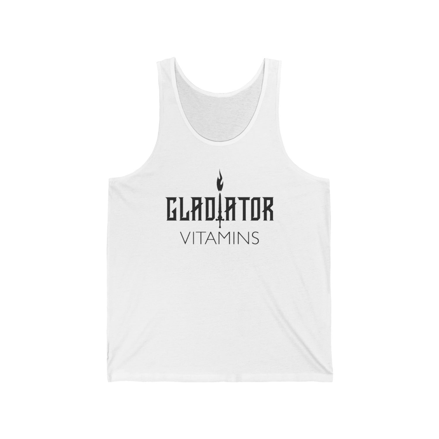 Gladiator Vitamins | Unisex Jersey Tank | Elevate your style with the Jersey Tank. Made from 100% Airlume cotton with a regular fit, it features a durable print, side seams, and tear-away label. | $26.99 | Gladiator Vitamins