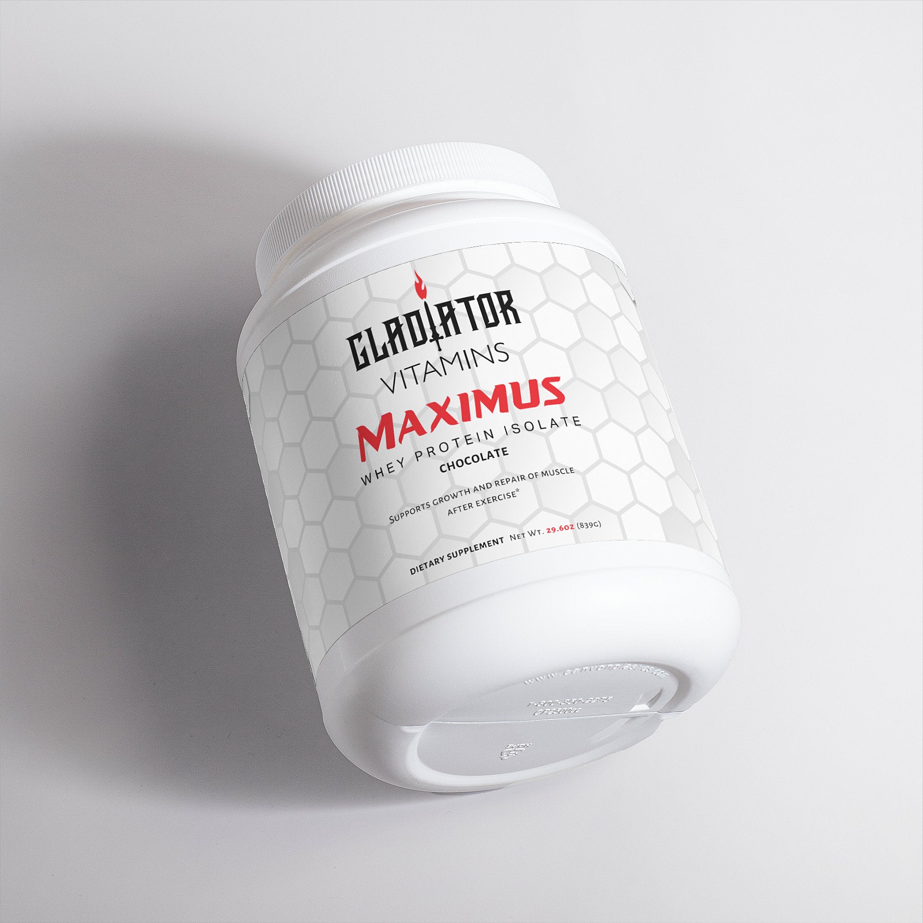 Maximus | 100% Whey Protein Isolate (Chocolate) | Boost muscle recovery with 22g whey protein isolate per serving, plus chocolate flavor, digestive support, and MCT oil for energy. | $39.99 | Gladiator Vitamins